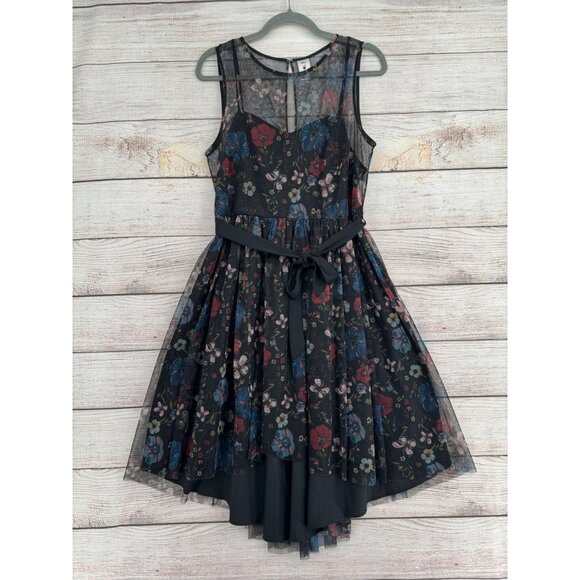 Disney Dresses & Skirts - Disney Lauren Conrad Floral Semi Sheer Lined‎ Dress Women's 10 Black/Blue/Red